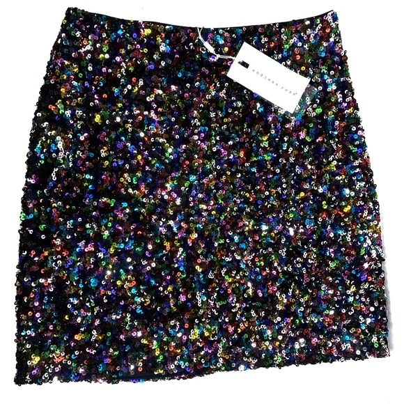 NWT Endless Rose Multicolored Sequin Mini Skirt Medium - Picture 4 of 5